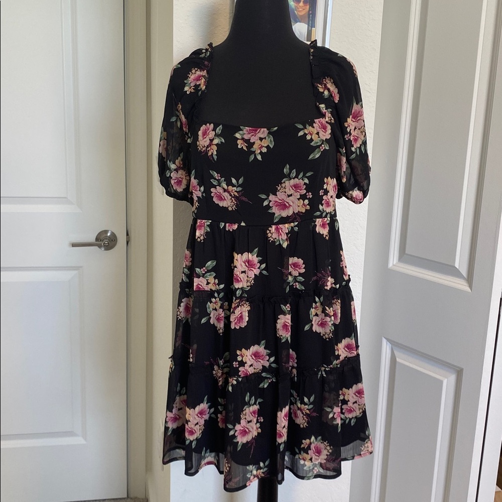 Tricia Floral Black Dress with Pink Flowers